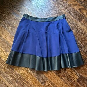 Gianni Bini Blue Rayon Skirt with Black Vegan Leather Trim. Size XS.